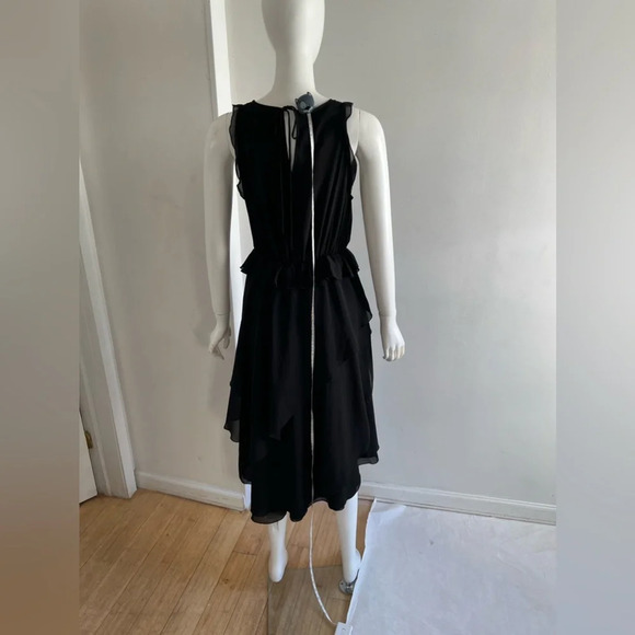 $350 The Kooples Black Ruffle Flowy Turquoise Beaded Hi Low Dress Sz 1 Small - Picture 6 of 10